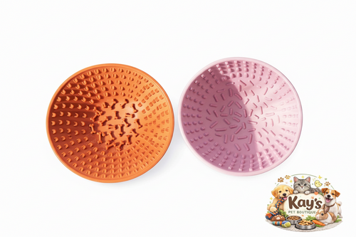 Orange and pink textured pet slow feeder bowl